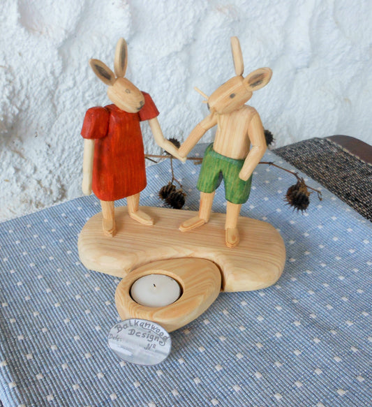 Osterhasen-Paar mit Teelicht Handarbeit upcycling Osterdeko Easter bunny in love